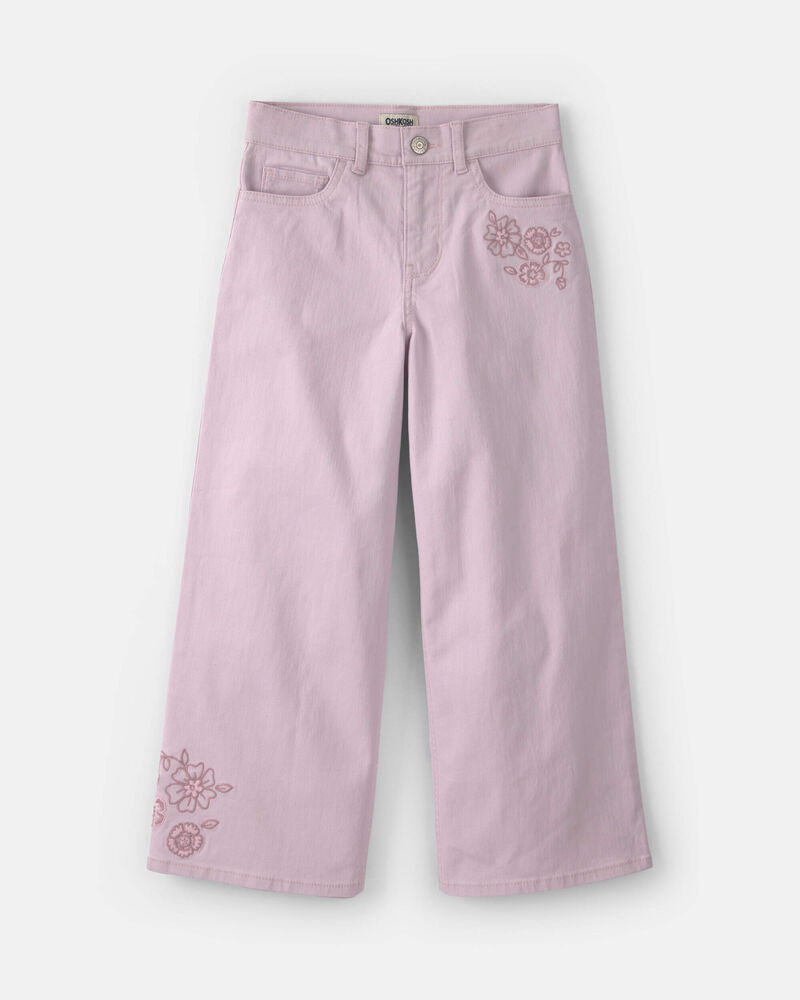 Girls Floral Embroidered Cropped Wide-Leg Pants - Purple, image 1 of 4 slides