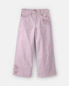 Girls Floral Embroidered Cropped Wide-Leg Pants - Purple, image 1 of 4 slides