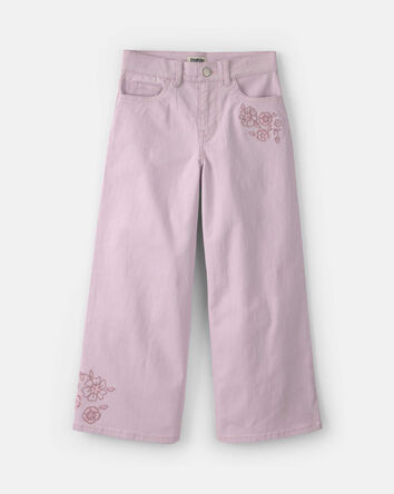 Filles - Pantalon &eacute;court&eacute; &agrave; jambe large et broderie florale - Mauve, 