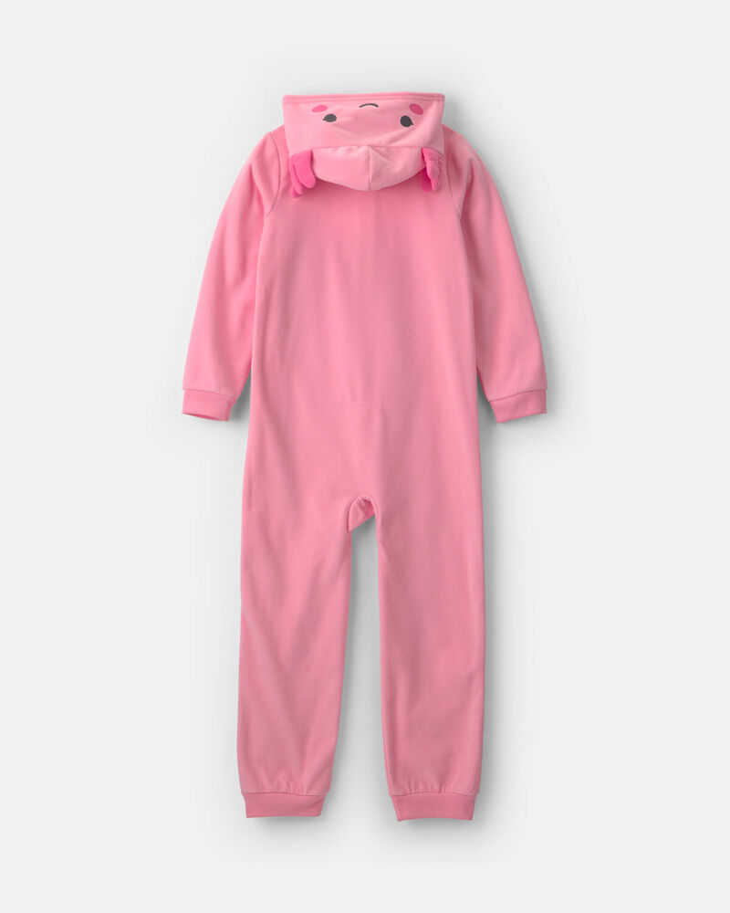 Girls Axolotl Halloween Fleece Loose Fit 1-Piece Pyjama Costume - Pink, image 2 of 4 slides