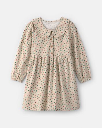 Girls Floral Collared Corduroy Dress - Cream, 