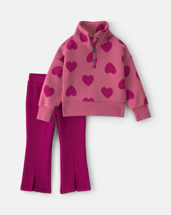 Tout-petit fille - Ensemble 2 pi&egrave;ces en molleton avec haut &agrave; fermeture &agrave; glissi&egrave;re 1/4 motif c&oelig;urs et pantalon - Rose, 