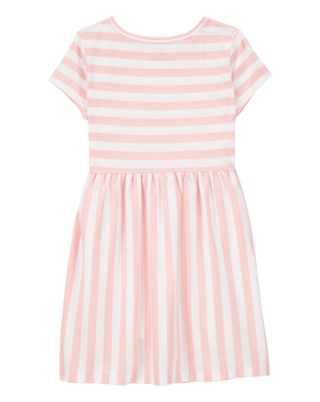 Kid Striped Short-Sleeve Dress-Pink, 