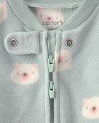 Baby Girl Bear Fleece 2-Way Zip Sleeper - Green, image 3 of 6 slides