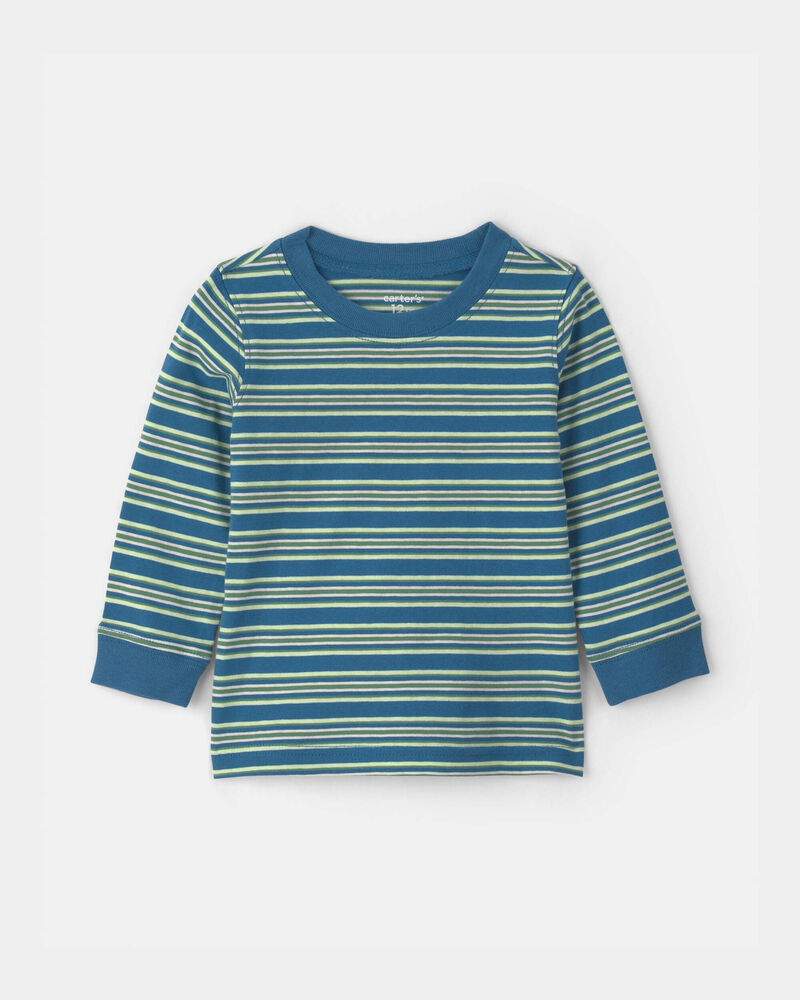 Baby Boy Striped Long-Sleeve T-Shirt - Blue, image 1 of 3 slides