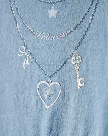 Girls Charm Necklace Long-Sleeve Graphic Tee - Blue, 