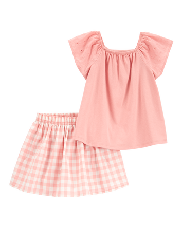 Toddler 2-Piece Gingham Skort Outfit Set - Pink, 
