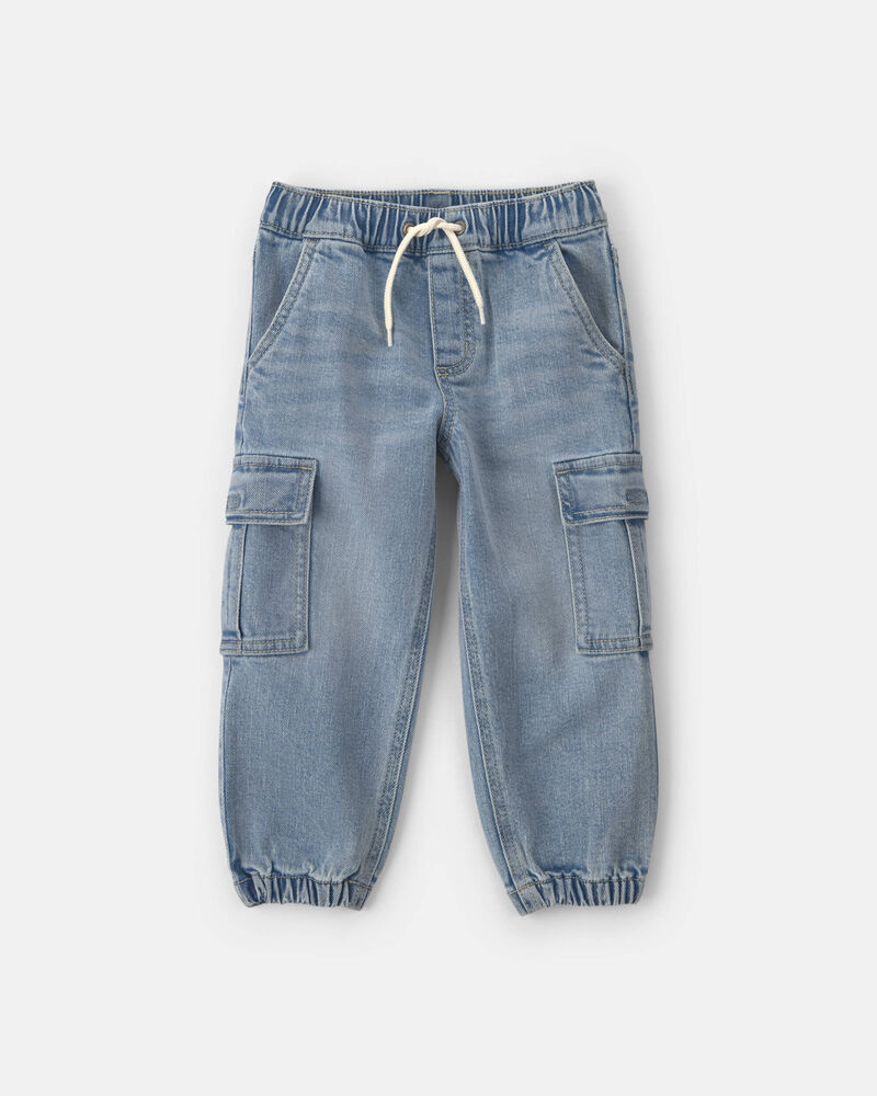Toddler Boy Denim Cargo Joggers - Light Wash, image 1 of 5 slides