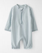 Baby Boy Recycled Long-Sleeve Rashguard Romper in Stripes, image 1 of 5 slides