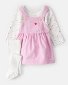 B&eacute;b&eacute; fille - Ensemble 3 pi&egrave;ces robe &agrave; manches longues imprim&eacute; c&oelig;ur &ndash; Rose, image 1 sur 5 diapositives