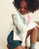 Filles - Ensemble 2 pi&egrave;ces gilet tricot et haut &agrave; carreaux &ndash; Cr&egrave;me, image 3 sur 6 diapositives