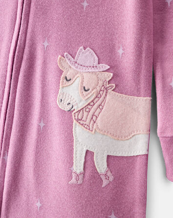 Toddler Girl Cowgirl Print 100% Cotton 2-Way Zip 1-Piece Pyjamas - Purple, 