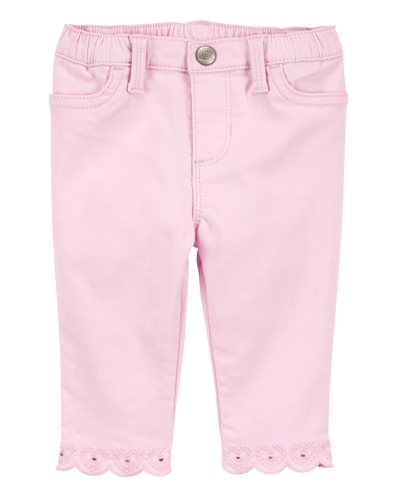 Bébé Pantalon tissé à ourlets brodés - Rose, image 1 sur 5 diapositives