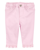 Bébé Pantalon tissé à ourlets brodés - Rose, image 1 sur 5 diapositives