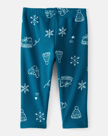 Baby Girl Winter Print Pull-On Stretch Cozy Leggings - Blue, 