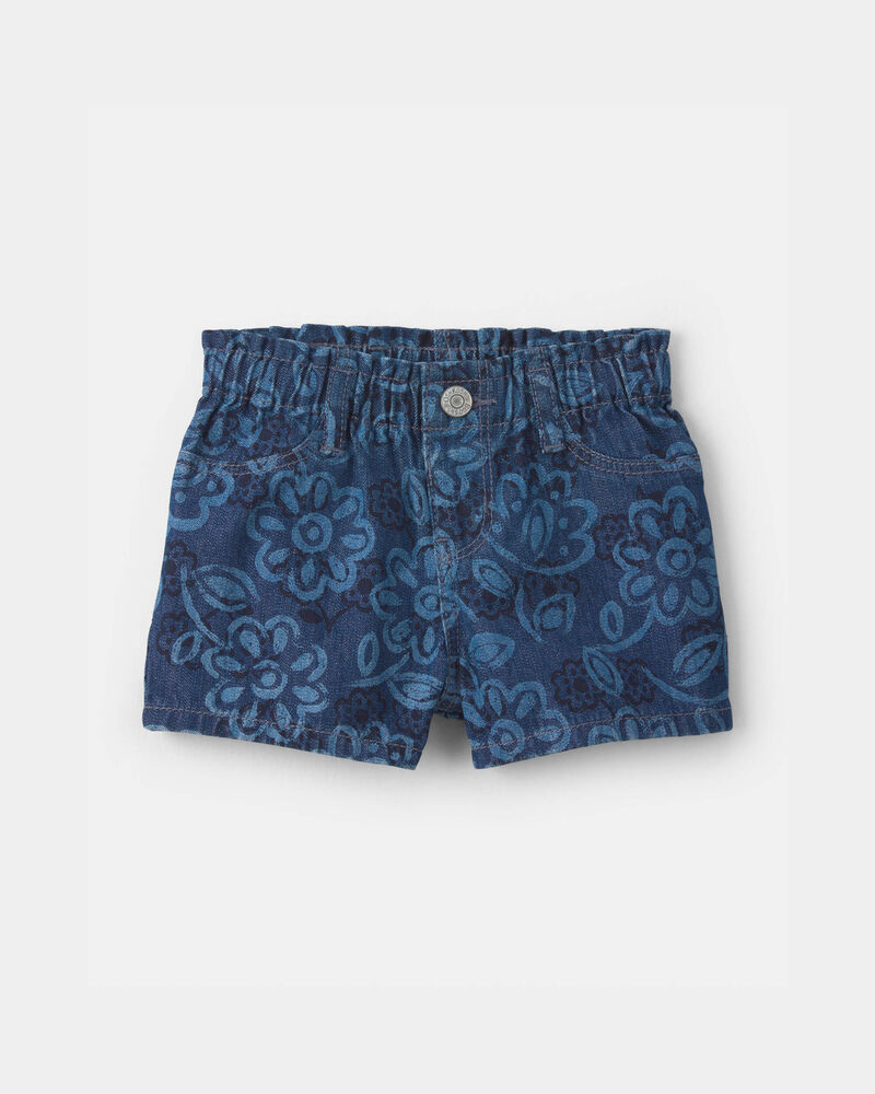 Baby Girl Floral Denim Shorts - Dark Wash, image 1 of 4 slides