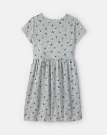 Girls Floral Short-Sleeve Dress - Grey, 