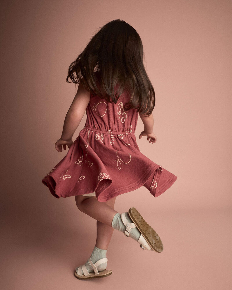 Toddler Girl Ric-Rac Crossover Dress in Snack Print  - Red, image 4 of 6 slides