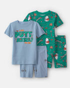 Toddler Boy Shark Golf 100% Cotton Short-Sleeve Snug Fit 4-Piece pyjama Set - Blue/Green, image 1 of 4 slides