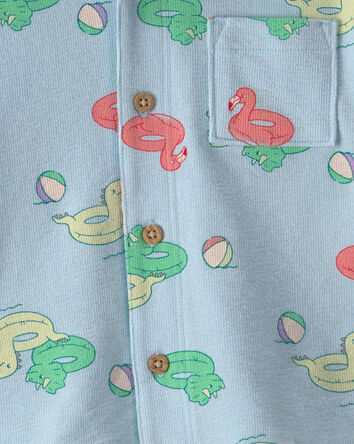 Toddler Boy Pool Floatie Short-Sleeve Button-Down Shirt - Blue, 