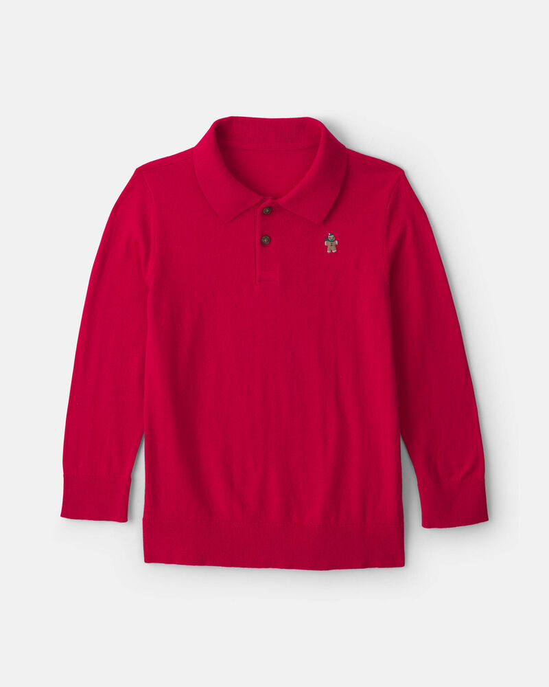 Boys Gingerbread Polo Sweater - Red, image 1 of 3 slides