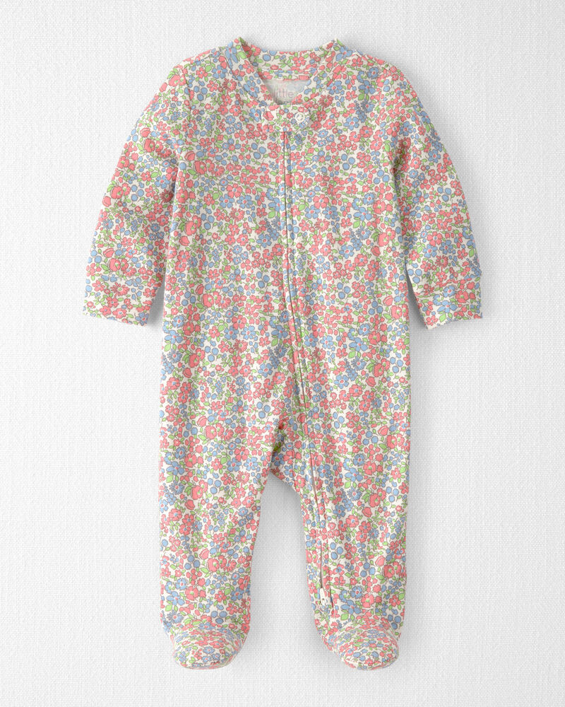 B&eacute;b&eacute; fille - Grenouill&egrave;re en coton biologique, floral, image 1 sur 4 diapositives