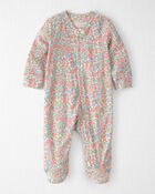 B&eacute;b&eacute; fille - Grenouill&egrave;re en coton biologique, floral, image 1 sur 4 diapositives
