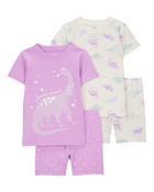 Toddler Dinosaur Print Snug Fit Cotton 4-Piece Pyjamas, image 1 of 5 slides