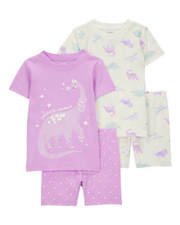 Toddler Dinosaur Print Snug Fit Cotton 4-Piece Pyjamas, 