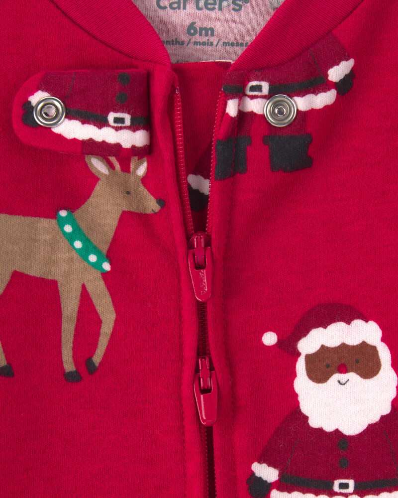 B&eacute;b&eacute; - Grenouill&egrave;re en 100 % coton avec fermeture &agrave; glissi&egrave;re double sens &agrave; motif de P&egrave;re No&euml;l brun &ndash; Rouge, image 4 sur 4 diapositives