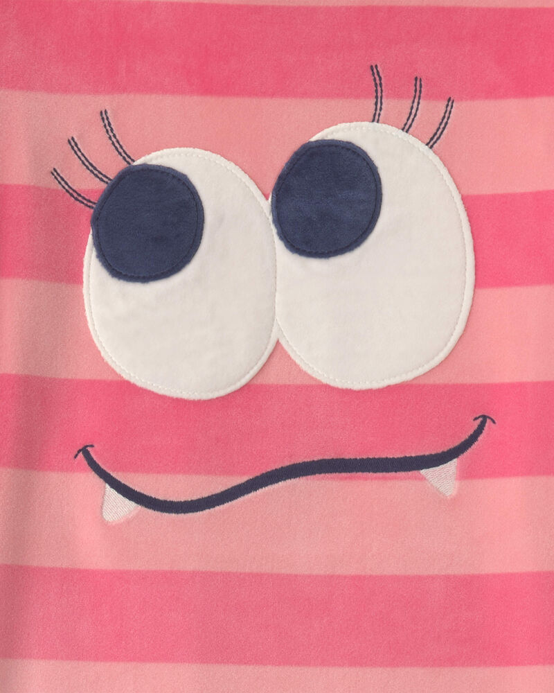 Girls 2-Piece Monster Striped DreamPlush Snug Fit Pyjama Set - Coral, image 2 of 4 slides