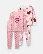 Toddler Girl Love You' Valentine's Day Cotton Snug Fit 4-Piece Pyjama Set - Pink, image 1 of 4 slides