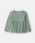 Toute-petite fille &ndash; Haut p&eacute;plum manches longues en tissu c&ocirc;tel&eacute; &ndash; Vert, image 1 sur 2 diapositives