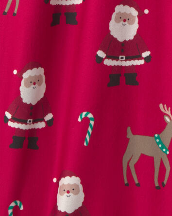 Adult Beige Santa Christmas Fleece Loose Fit Pyjama Bottoms - Red, 