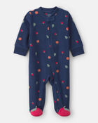 Baby Girl Fruit Fleece 2-Way Zip Sleeper - Blue, image 1 of 5 slides