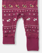 Baby Fair Isle PurelySoft&trade; 2-Way Zip Sleep & Play Pyjamas - Burgundy, image 4 of 9 slides