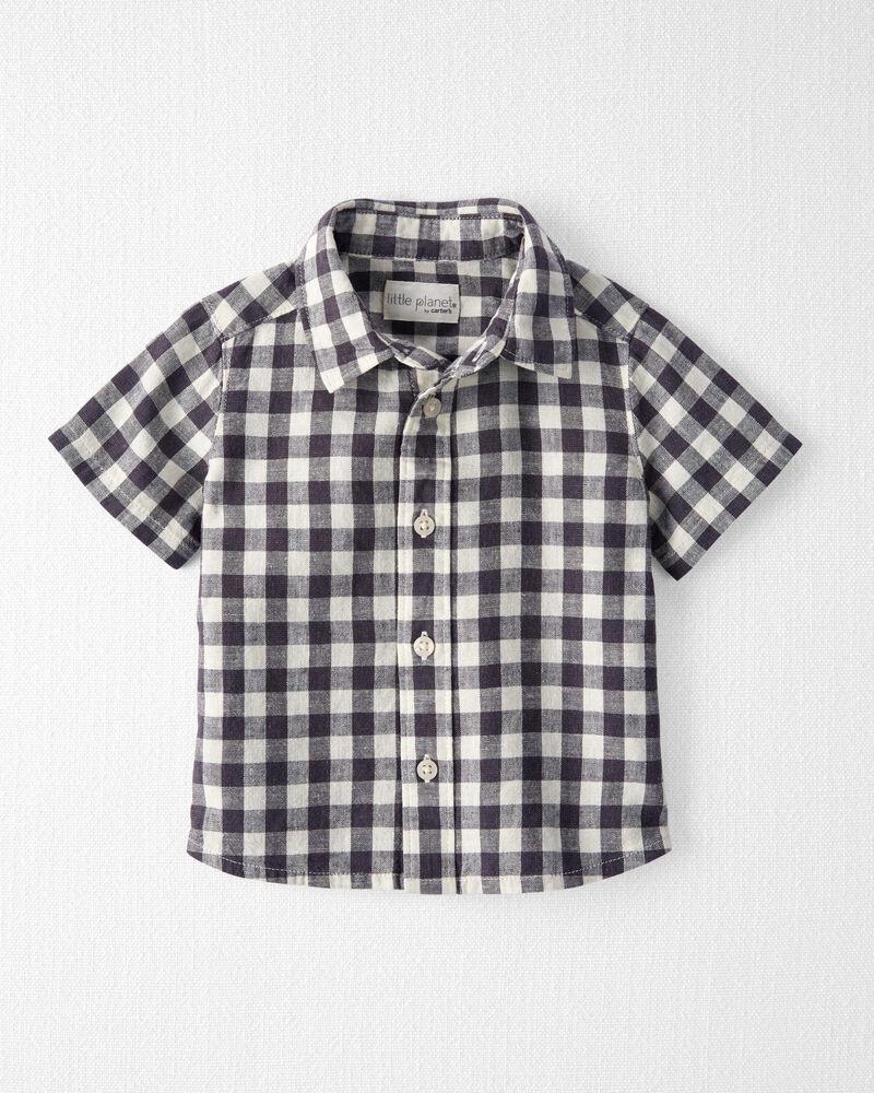 Baby Gingham Button-Front Shirt Made With Linen, image 1 of 4 slides