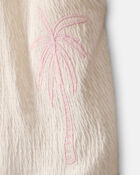 Girls Palm Tree Embroidered Gauze Shorts - Cream, image 3 of 5 slides