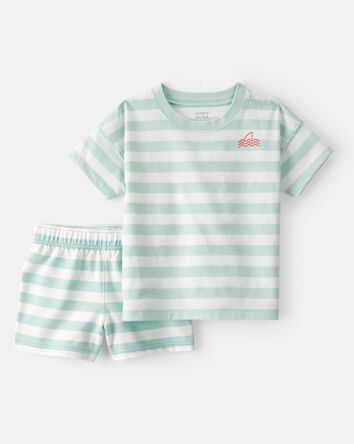 Toddler Boy 2-Piece Shark Striped Top & Short Set - Blue/Ivory, 