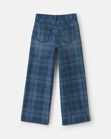 Filles - Jean jambe large en denim &agrave; carreaux - D&eacute;lav&eacute; moyen, 
