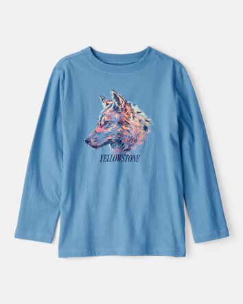 Gar&ccedil;ons - T-shirt &agrave; manches longues imprim&eacute; de loup&nbsp;&ndash; Bleu, 