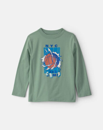 Gar&ccedil;ons - T-shirt manches longues &agrave; th&egrave;me basketball &laquo;NYC Camp&raquo; - Vert, 