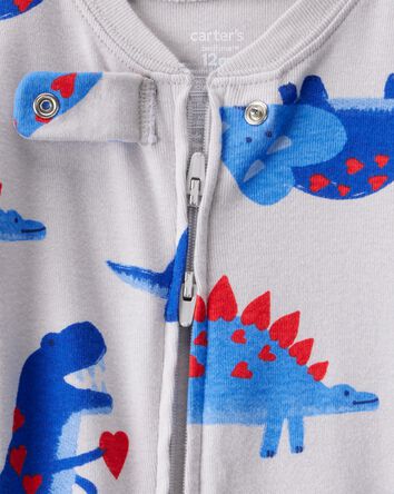 B&eacute;b&eacute; gar&ccedil;on - Pyjama 1 pi&egrave;ce en coton 100 % avec fermeture &eacute;clair &agrave; 2 voies et coupe ajust&eacute;e - Dinosaure - Gris, 