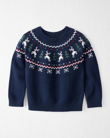 Toddler Organic Cotton Fair Isle Sweater Knit Pullover, 