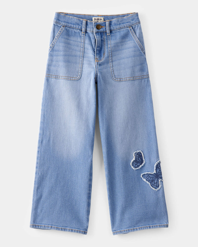 Kid Baggy Butterfly Embroidered Jeans - Ozone Wash, image 1 of 5 slides