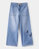 Kid Baggy Butterfly Embroidered Jeans - Ozone Wash, image 1 of 5 slides