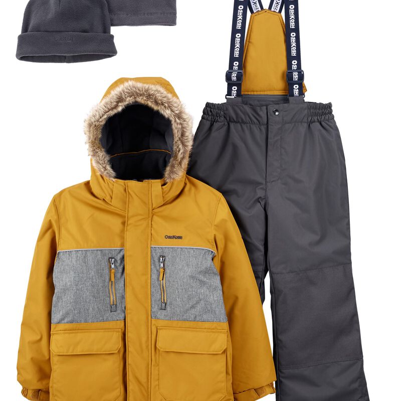 Mustard, Grey 2-Piece Snowsuit With Bonus Hat & Neck Warmer | carters.com