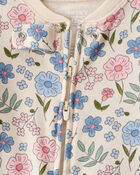Baby Girl Floral 100% Cotton Snug Fit 2-Way Zip Footie 1-Piece Pyjamas - Ivory, image 2 of 4 slides
