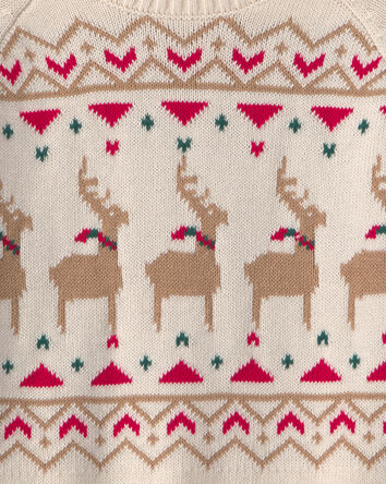 Girls Reindeer Fair Isle Sweater - Cream, 
