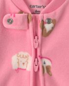 Baby Girl Dog Fleece 2-Way Zip Sleeper - Pink, image 3 of 6 slides